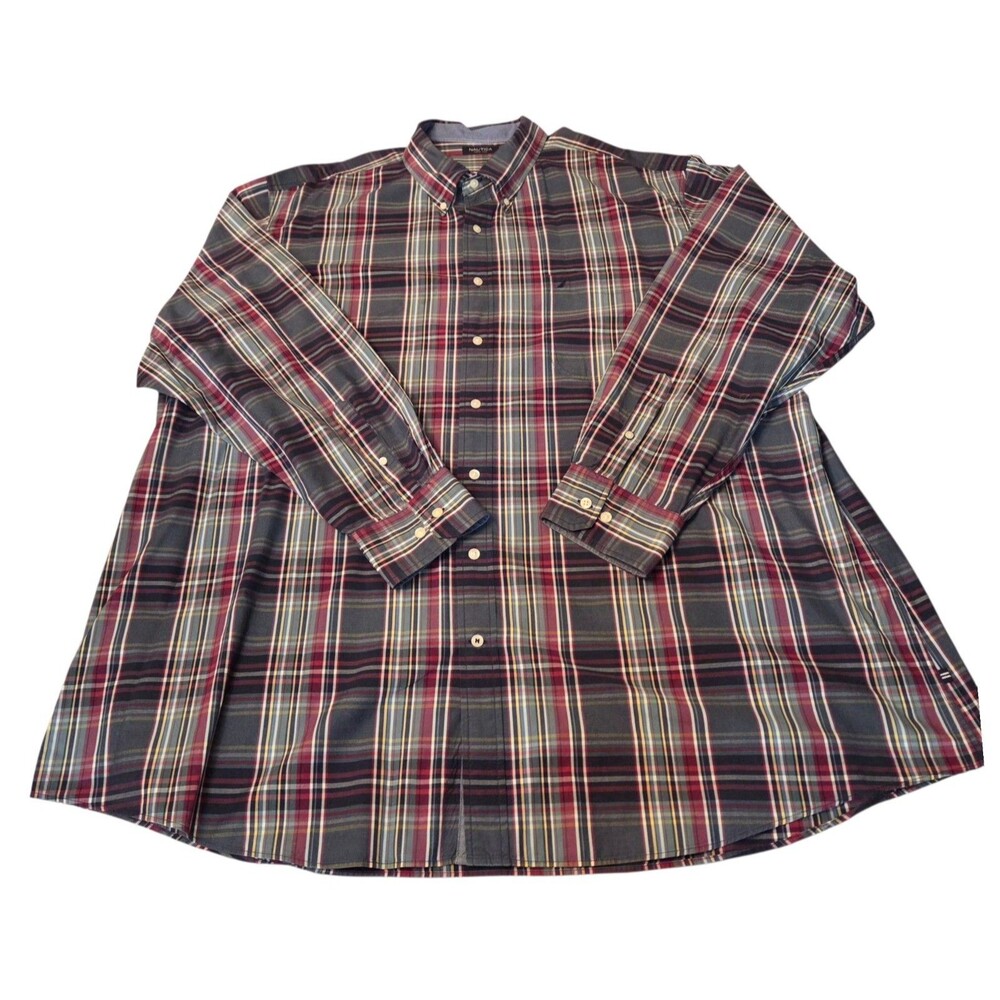 Nautica Shirt Mens 4XLT Button Up Blue,Green,Red Plaid Casual Long Sleeve